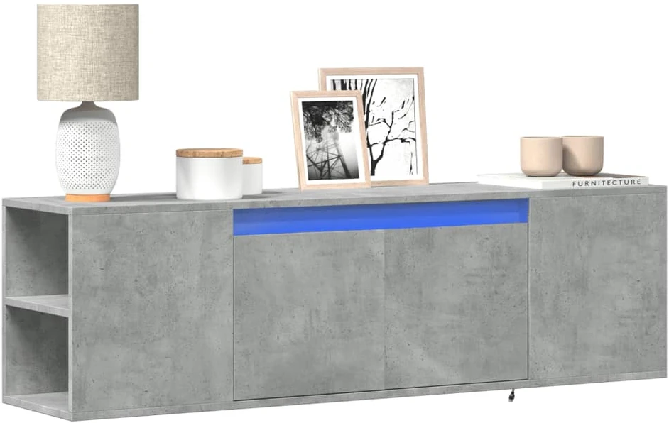 TV staliukas Sieninė TV spintelė su LED lemputėmis, betono, 135x31x39,5cm