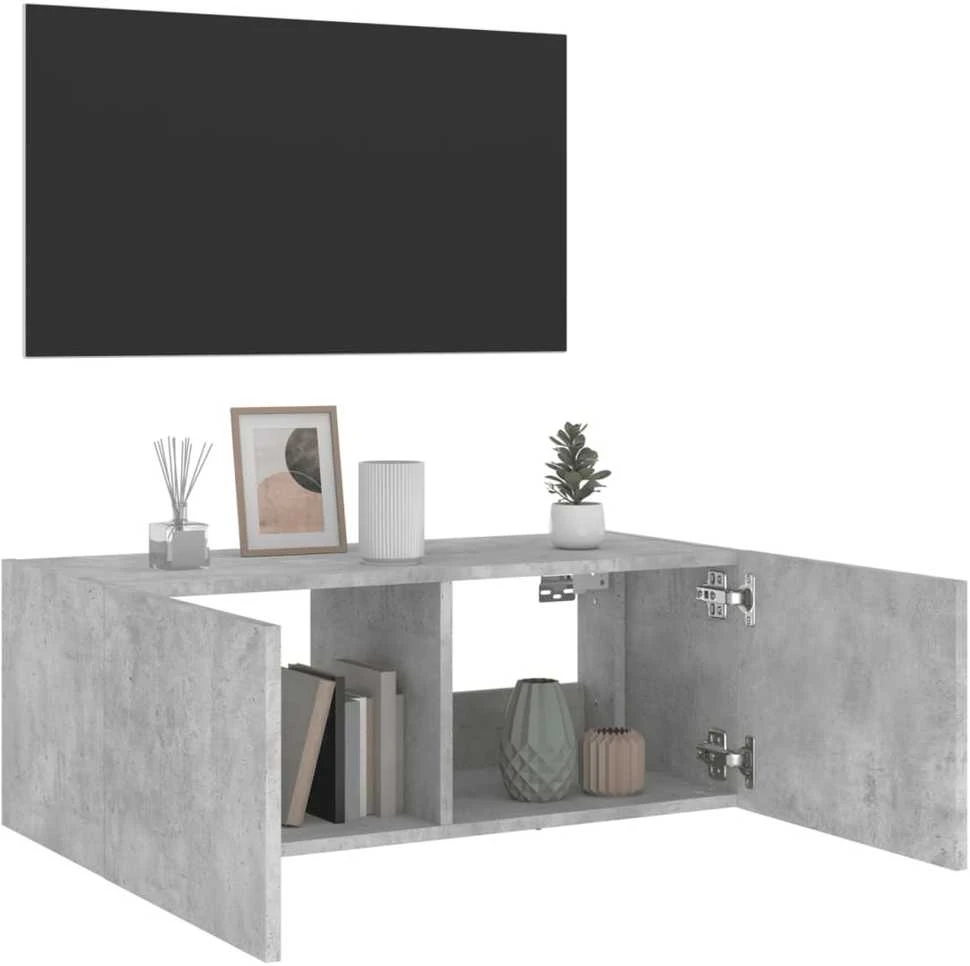 TV staliukas Sieninė TV spintelė su LED lemputėmis, betono pilka, 80x35x31cm