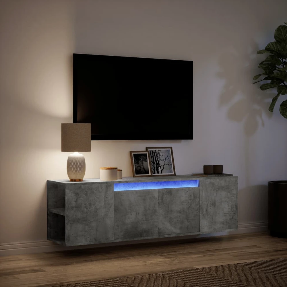 TV staliukas Sieninė TV spintelė su LED lemputėmis, betono, 135x31x39,5cm
