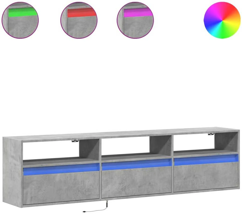 TV staliukas Sieninė TV spintelė su LED lemputėmis, betono, 180x31x45cm