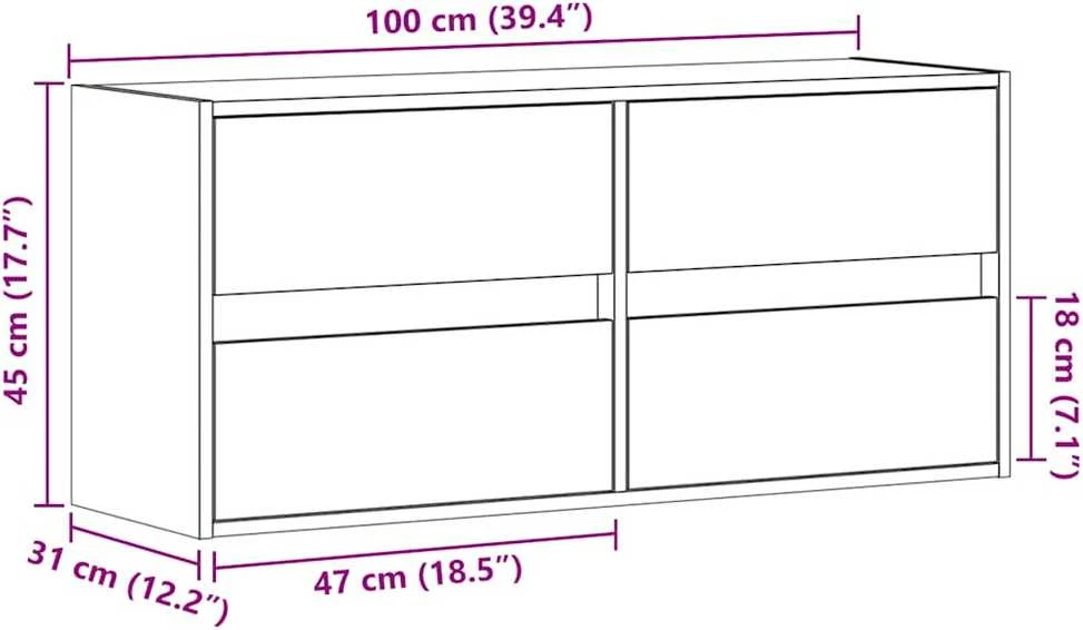 TV staliukas Sieninė TV spintelė su LED lemputėmis, betono, 100x31x45cm