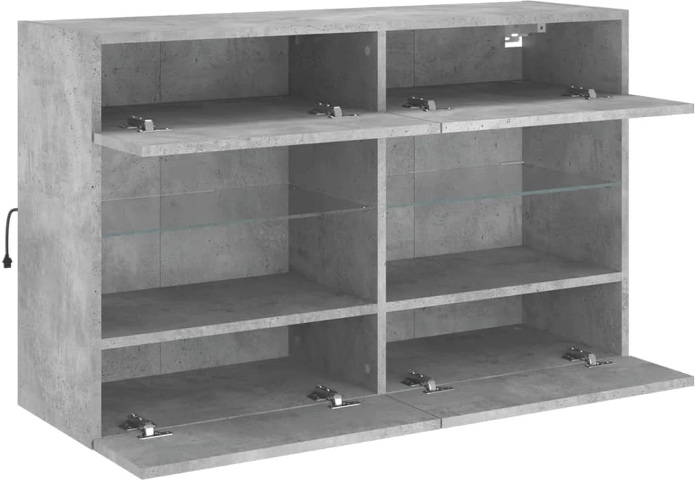 TV staliukas Sieninė TV spintelė su LED lemputėmis, betono, 98,5x30x60,5cm