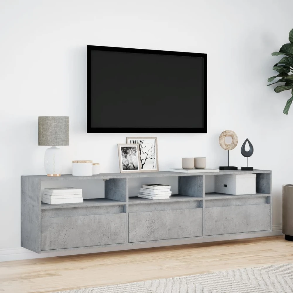 TV staliukas Sieninė TV spintelė su LED lemputėmis, betono, 180x31x45cm