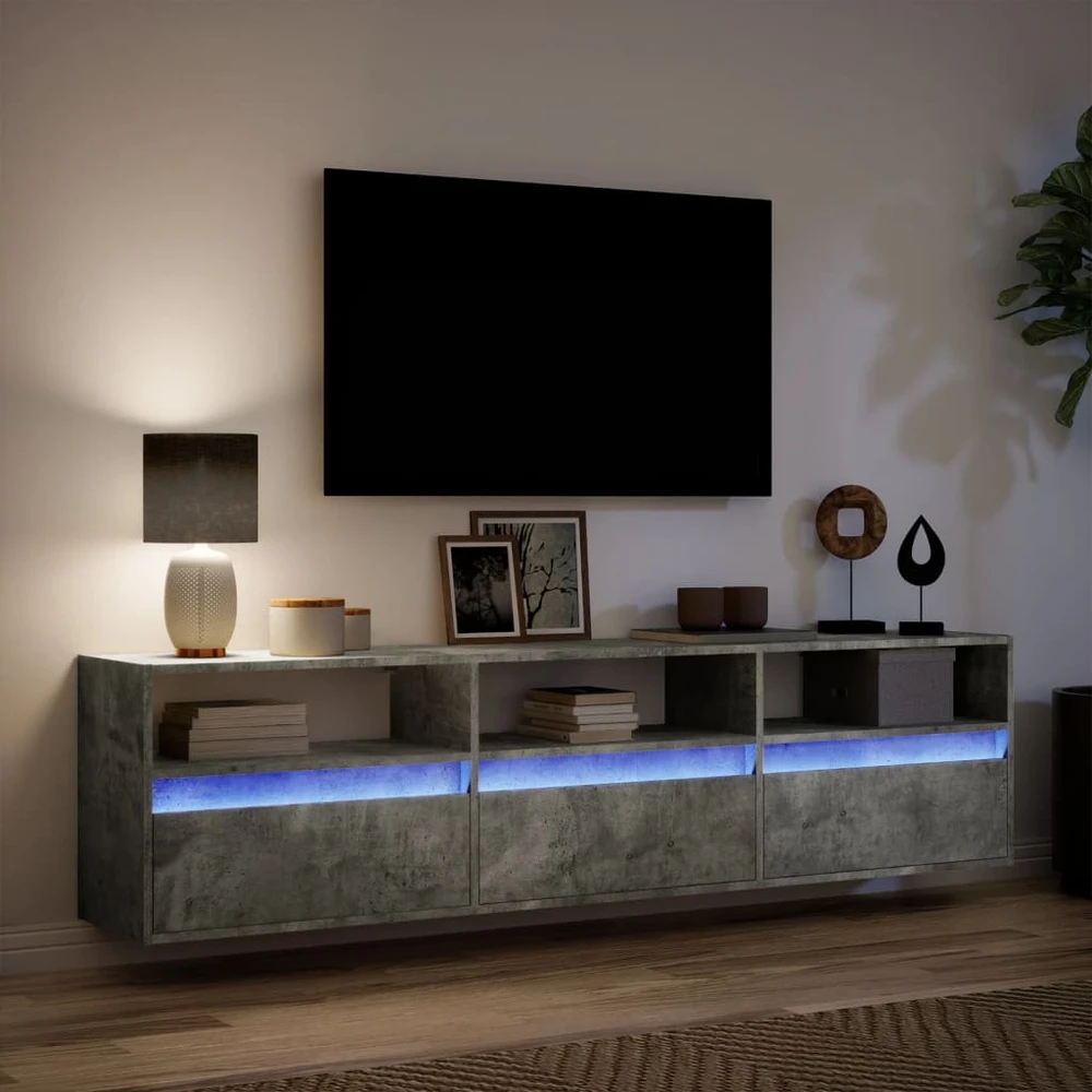 TV staliukas Sieninė TV spintelė su LED lemputėmis, betono, 180x31x45cm