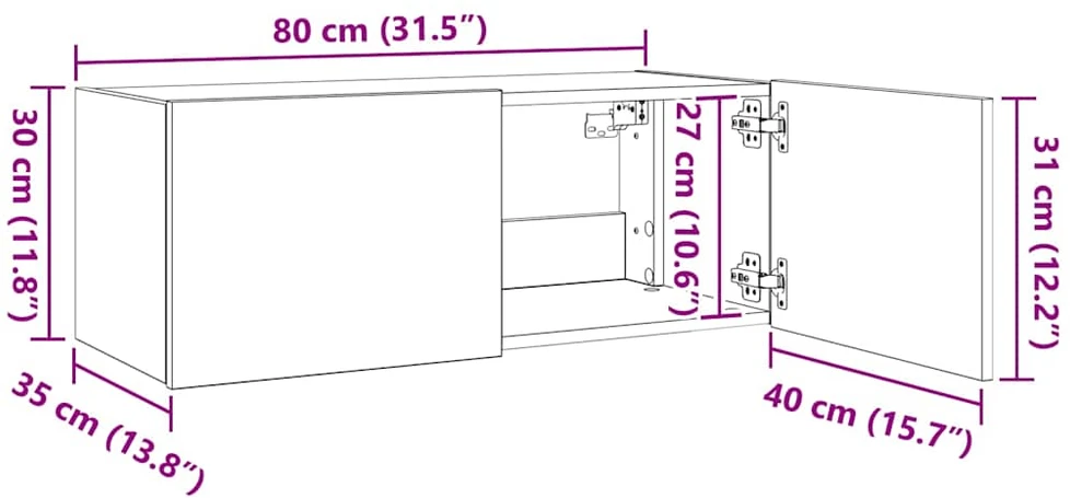TV staliukas Sieninė TV spintelė su LED lemputėmis, betono pilka, 80x35x31cm