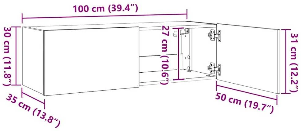 TV staliukas Sieninė TV spintelė su LED lemputėmis, betono, 100x35x31cm