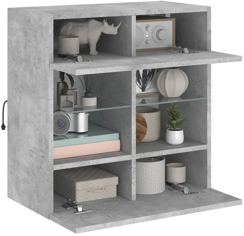 TV staliukas Sieninė TV spintelė su LED lemputėmis, betono, 58,5x30x60,5cm