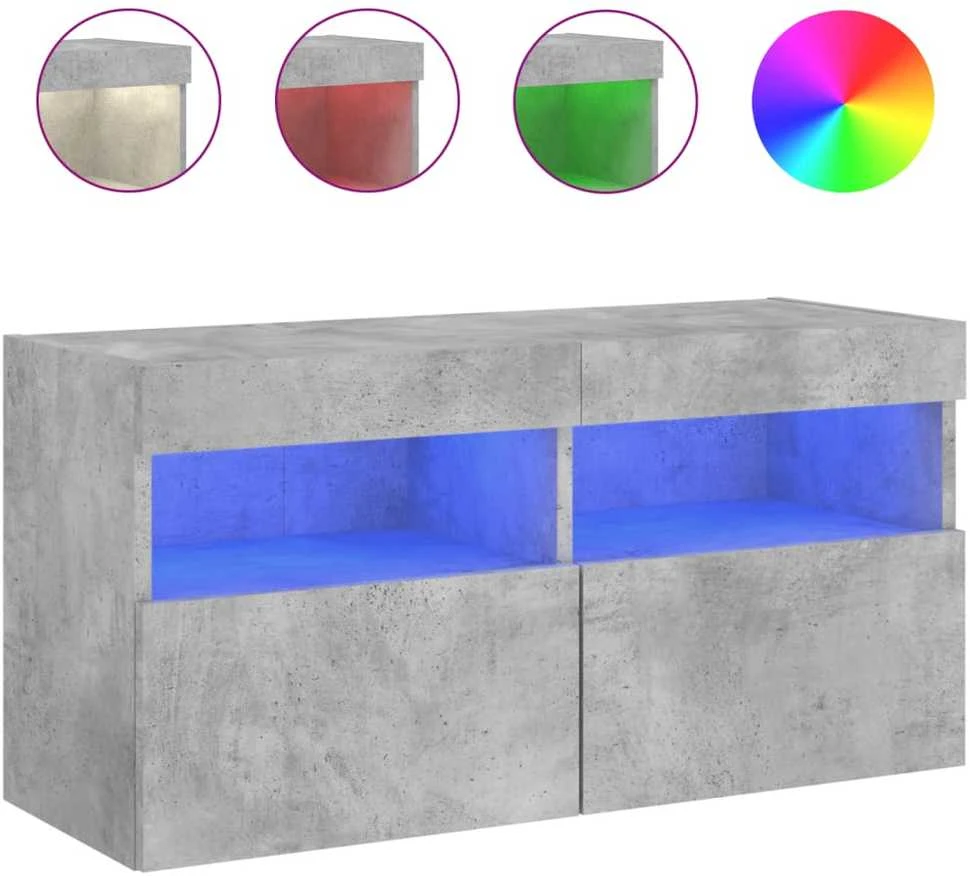TV staliukas Sieninė TV spintelė su LED lemputėmis, betono pilka, 80x30x40cm