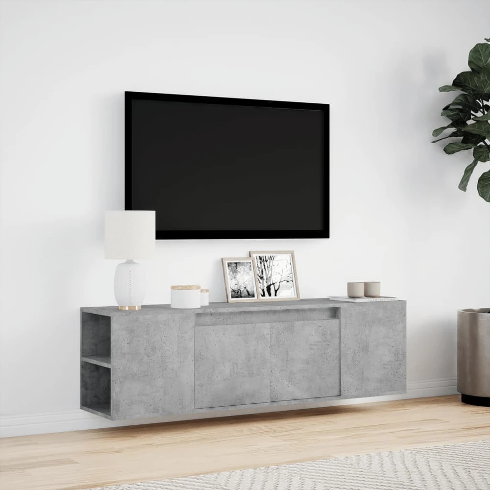 TV staliukas Sieninė TV spintelė su LED lemputėmis, betono, 135x31x39,5cm