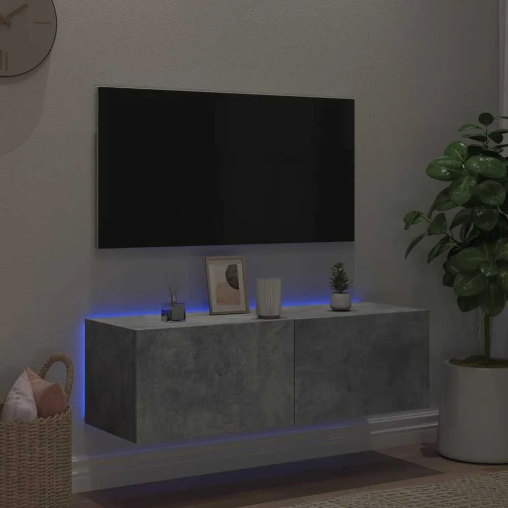TV staliukas Sieninė TV spintelė su LED lemputėmis, betono, 100x35x31cm