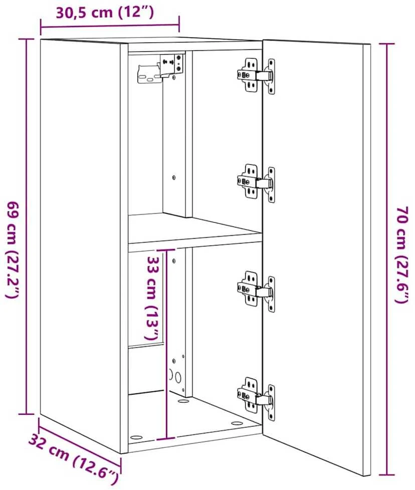 TV staliukas Sieninė TV spintelė su LED lemputėmis, betono, 30,5x35x70cm