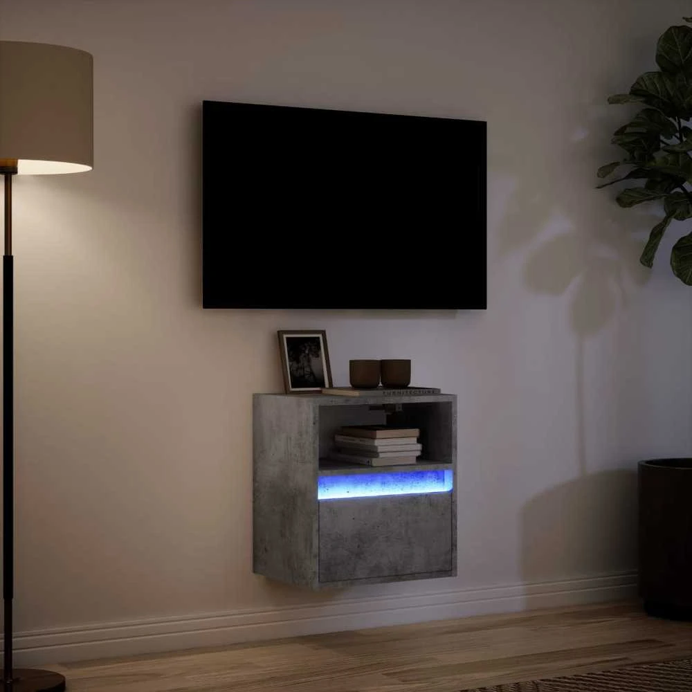 TV staliukas Sieninė TV spintelė su LED lemputėmis, betono, 41x31x45cm