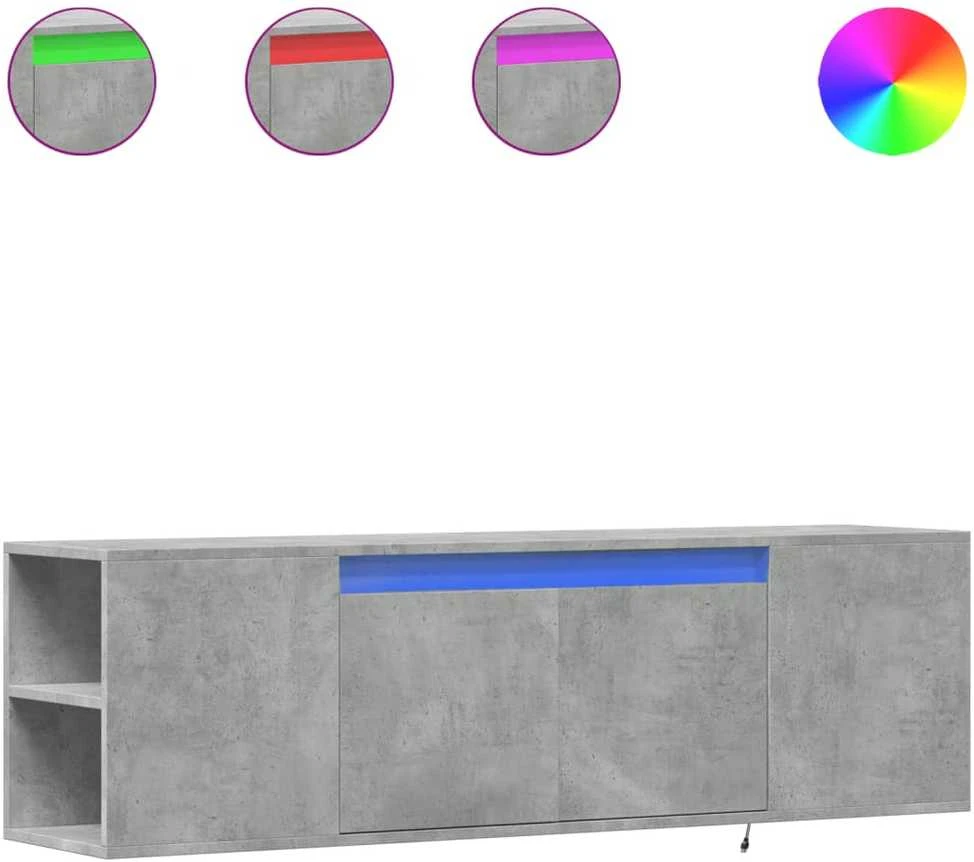 TV staliukas Sieninė TV spintelė su LED lemputėmis, betono, 135x31x39,5cm