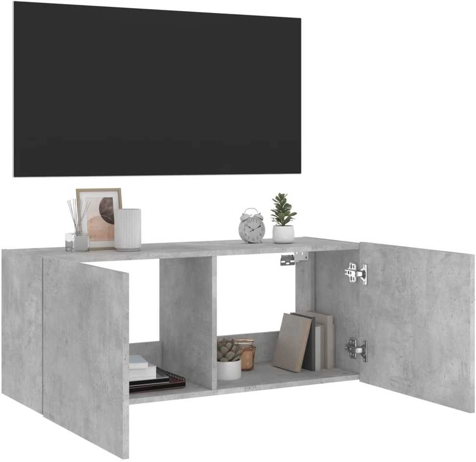 TV staliukas Sieninė TV spintelė su LED lemputėmis, betono, 100x35x41cm