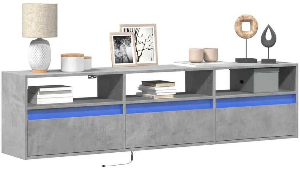 TV staliukas Sieninė TV spintelė su LED lemputėmis, betono, 180x31x45cm