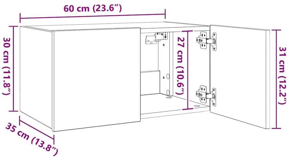 TV staliukas Sieninė TV spintelė su LED lemputėmis, betono pilka, 60x35x31cm
