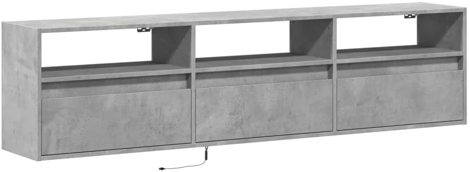 TV staliukas Sieninė TV spintelė su LED lemputėmis, betono, 180x31x45cm