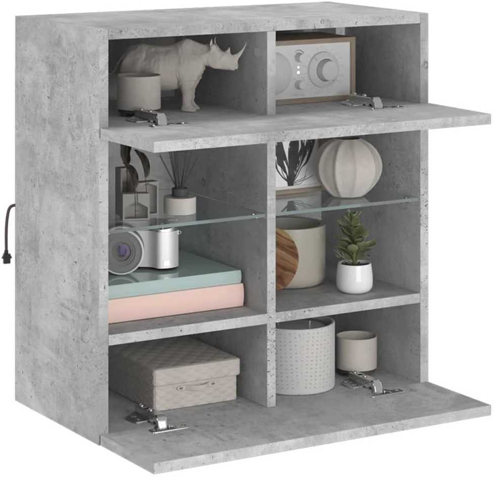 TV staliukas Sieninė TV spintelė su LED lemputėmis, betono, 58,5x30x60,5cm
