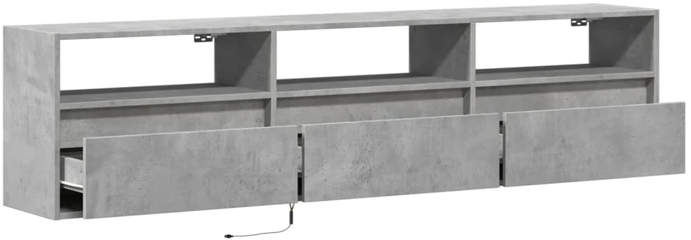 TV staliukas Sieninė TV spintelė su LED lemputėmis, betono, 180x31x45cm