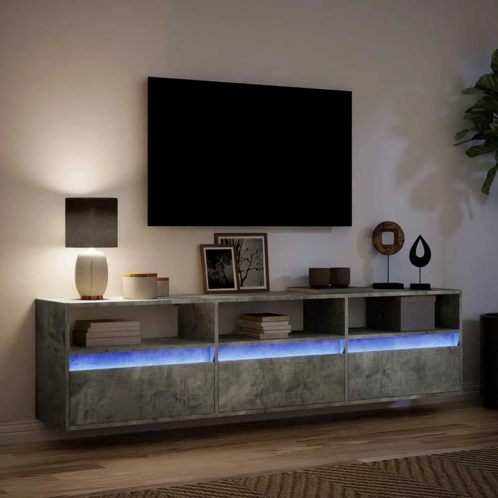 TV staliukas Sieninė TV spintelė su LED lemputėmis, betono, 180x31x45cm