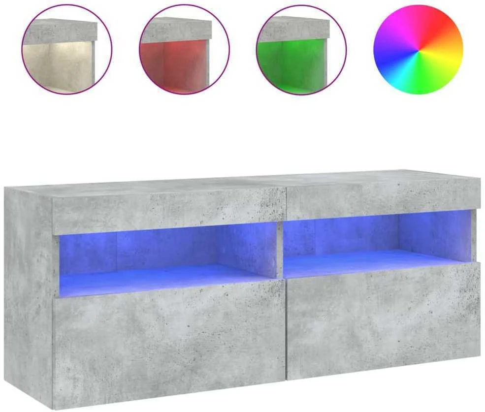 TV staliukas Sieninė TV spintelė su LED lemputėmis, betono, 100x30x40cm