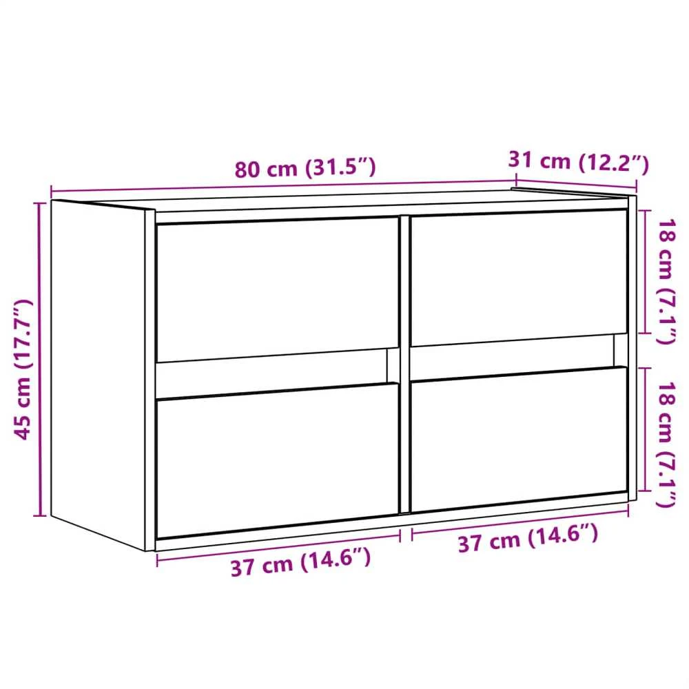 TV staliukas Sieninė TV spintelė su LED lemputėmis, betono, 80x31x45cm
