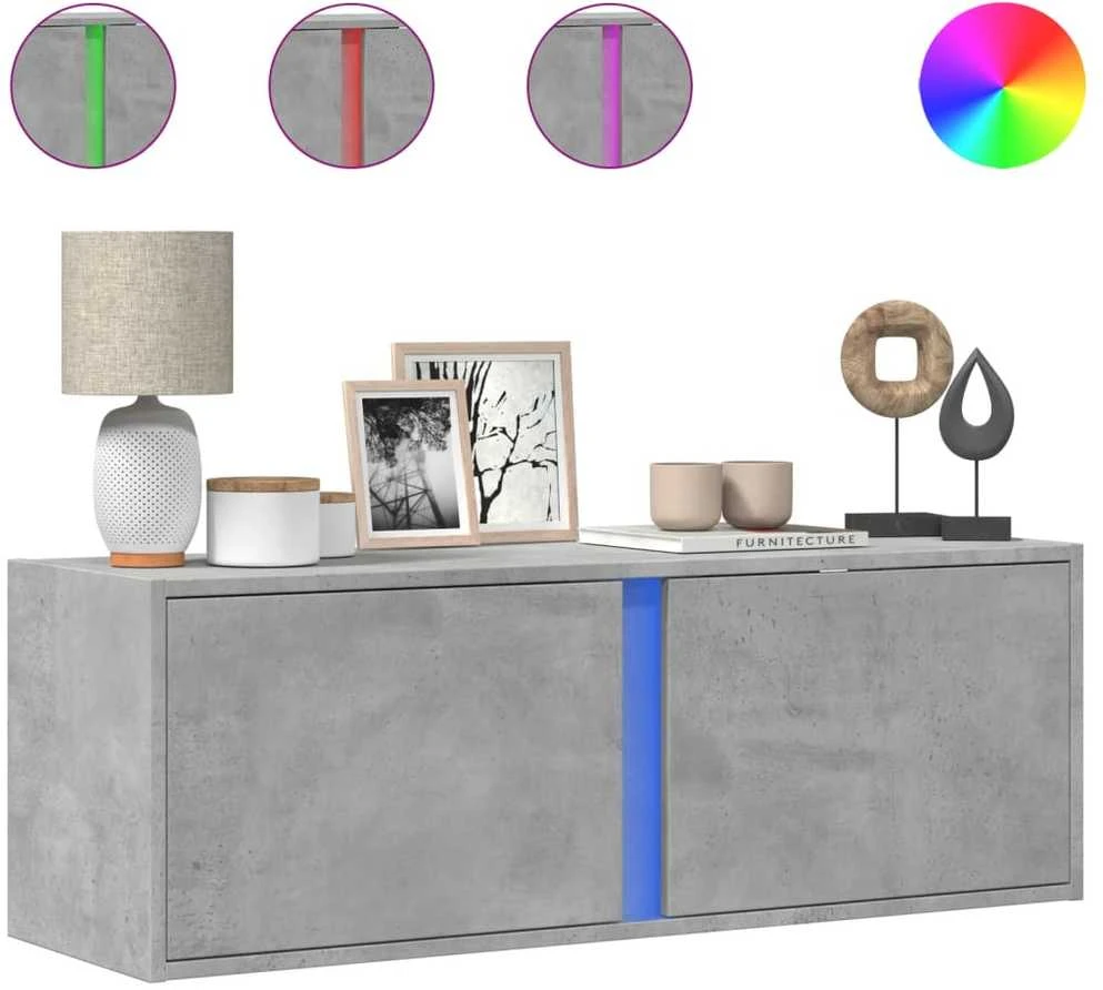 TV staliukas Sieninė TV spintelė su LED lemputėmis, betono, 100x31x35cm