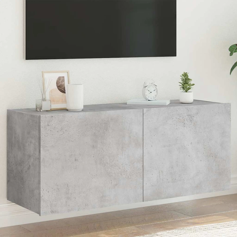 TV staliukas Sieninė TV spintelė su LED lemputėmis, betono, 100x35x41cm