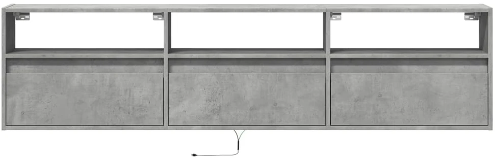 TV staliukas Sieninė TV spintelė su LED lemputėmis, betono, 180x31x45cm