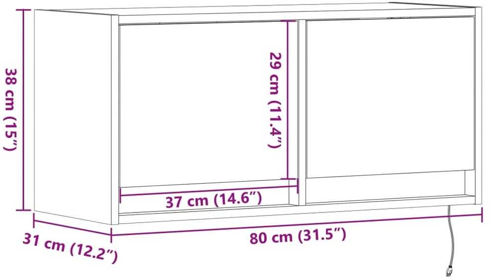 TV staliukas Sieninė TV spintelė su LED lemputėmis, dūminė, 80x31x35cm