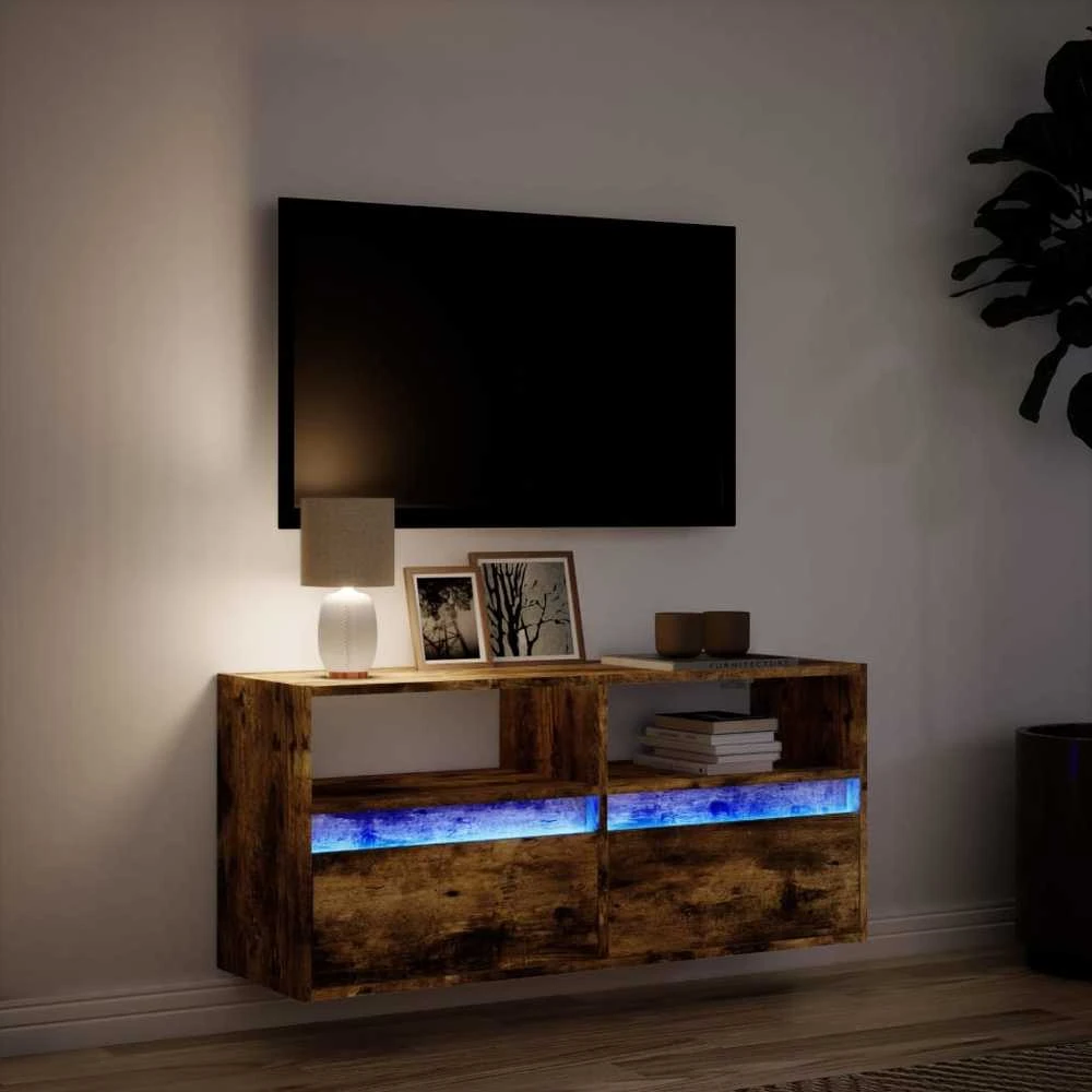 TV staliukas Sieninė TV spintelė su LED lemputėmis, dūminė, 100x31x45cm