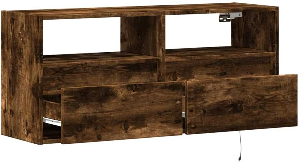 TV staliukas Sieninė TV spintelė su LED lemputėmis, dūminė, 100x31x45cm