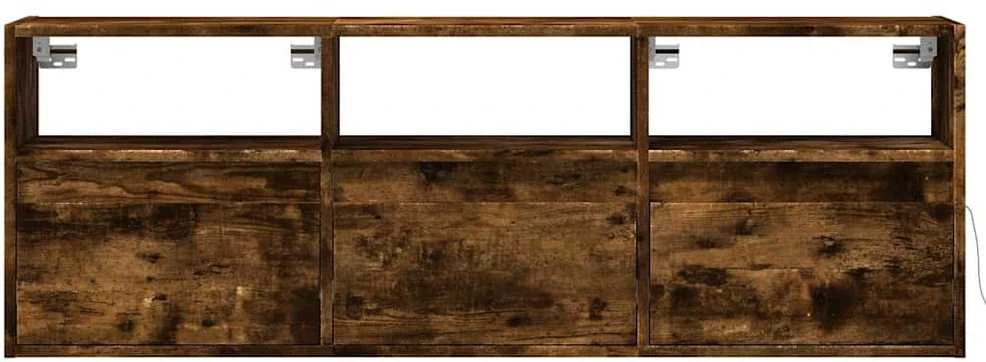 TV staliukas Sieninė TV spintelė su LED lemputėmis, dūminė, 130x31x45 cm