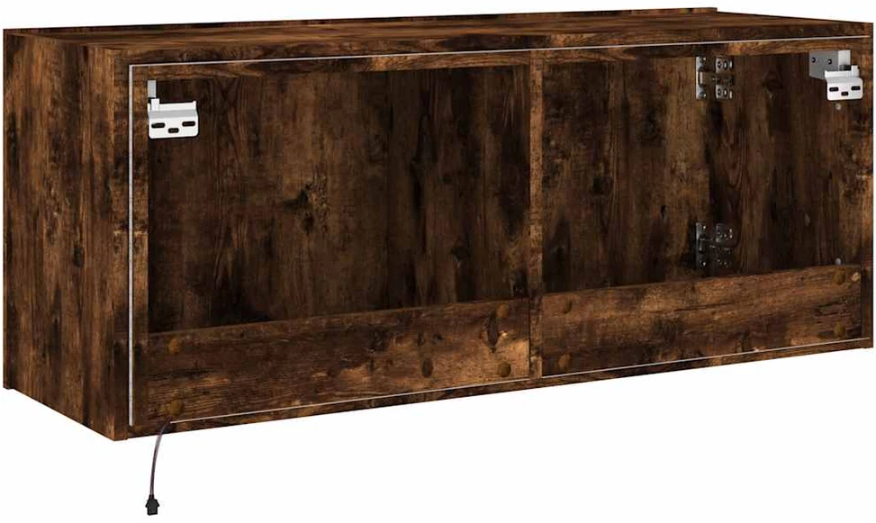 TV staliukas Sieninė TV spintelė su LED lemputėmis, dūminė, 100x35x41cm