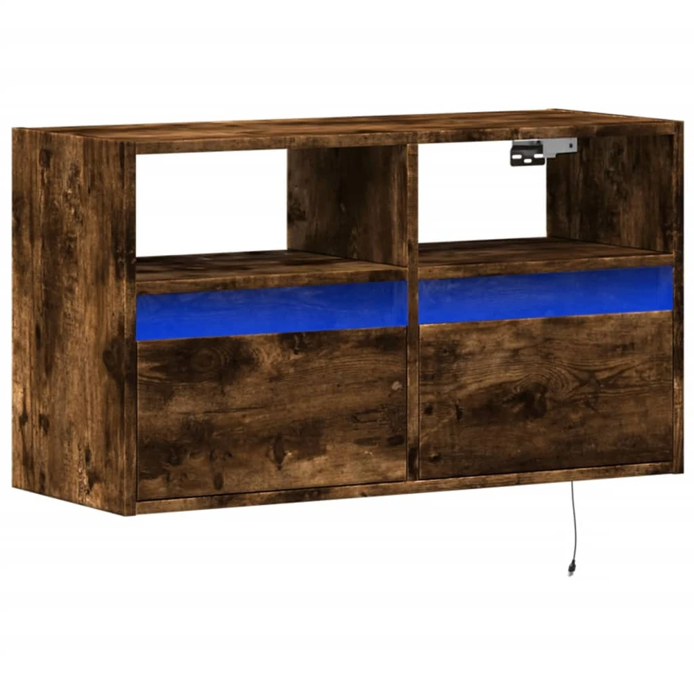 TV staliukas Sieninė TV spintelė su LED lemputėmis, dūminė, 80x31x45cm