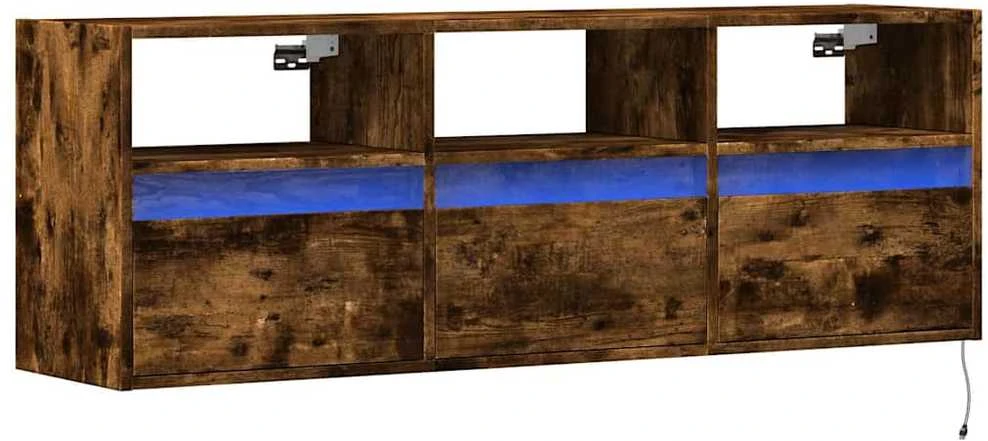 TV staliukas Sieninė TV spintelė su LED lemputėmis, dūminė, 130x31x45 cm