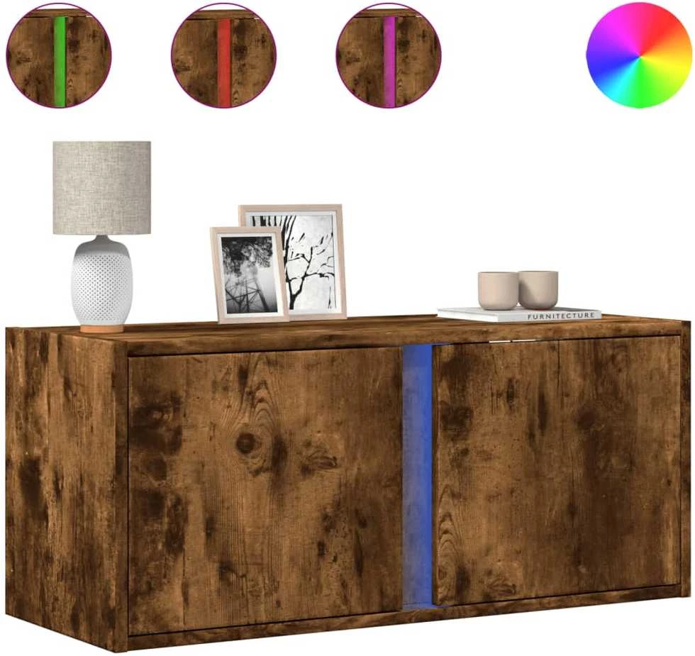 TV staliukas Sieninė TV spintelė su LED lemputėmis, dūminė, 80x31x35cm