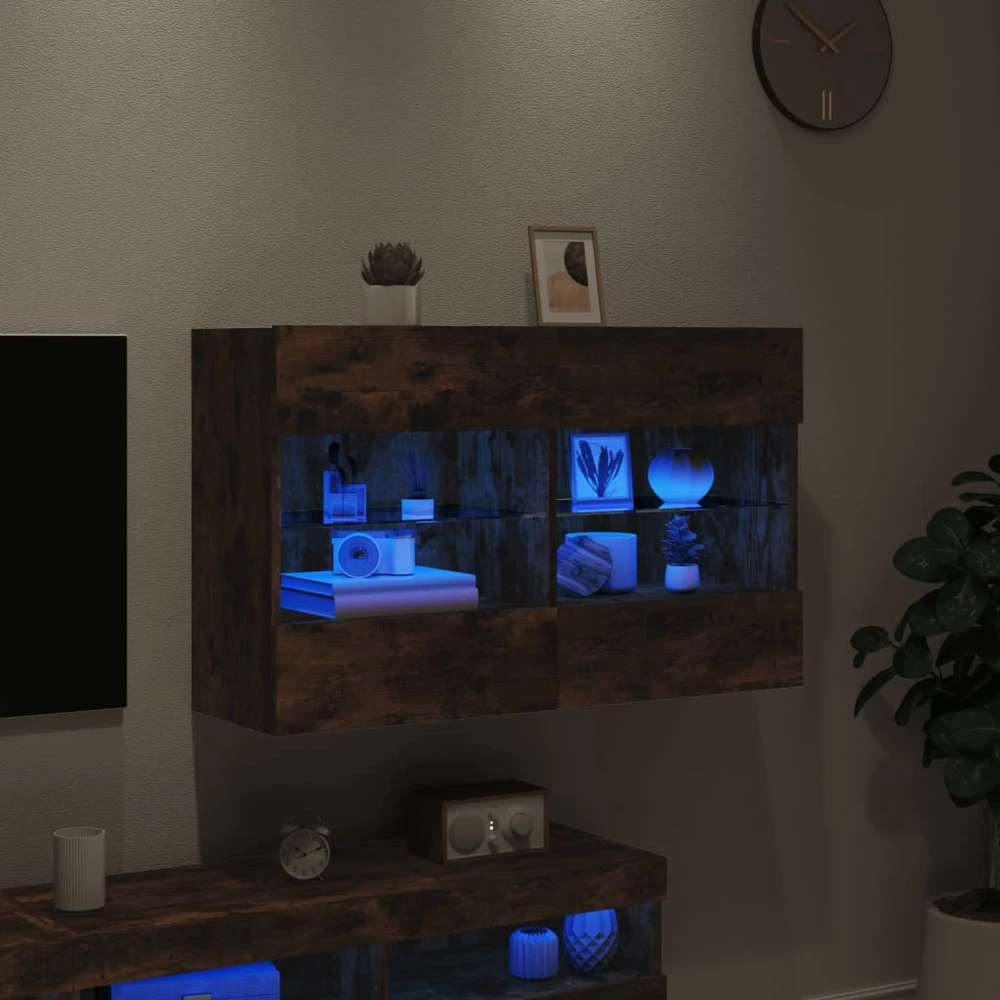 TV staliukas Sieninė TV spintelė su LED lemputėmis, dūminė, 98,5x30x60,5cm
