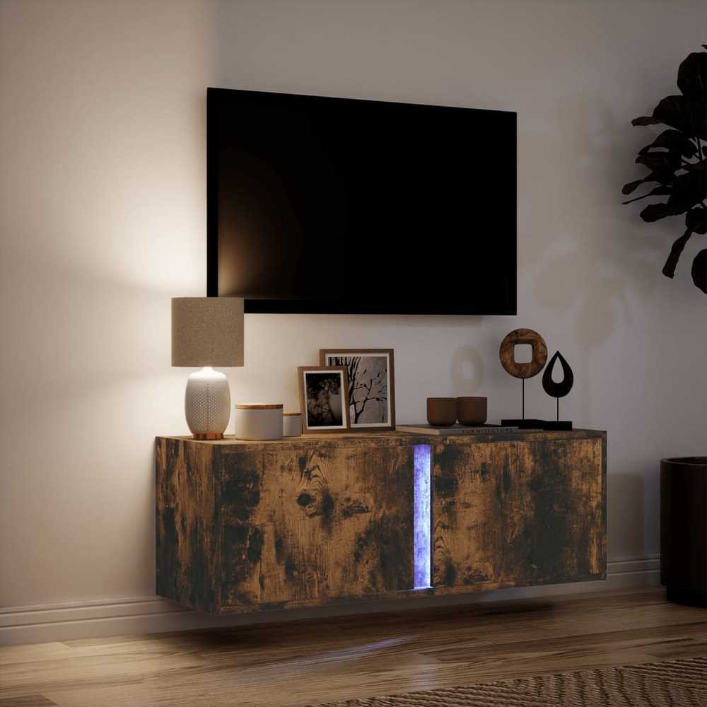 TV staliukas Sieninė TV spintelė su LED lemputėmis, dūminė, 100x31x35cm