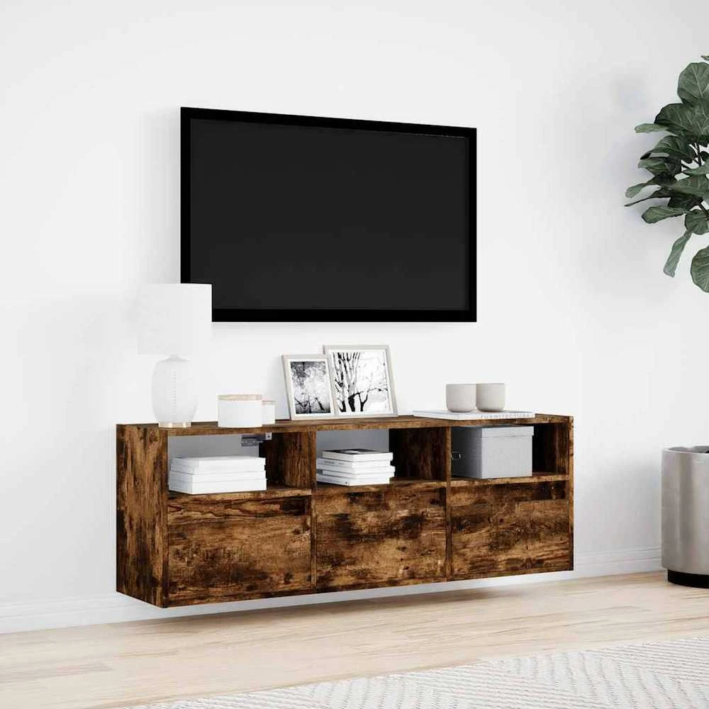 TV staliukas Sieninė TV spintelė su LED lemputėmis, dūminė, 130x31x45 cm