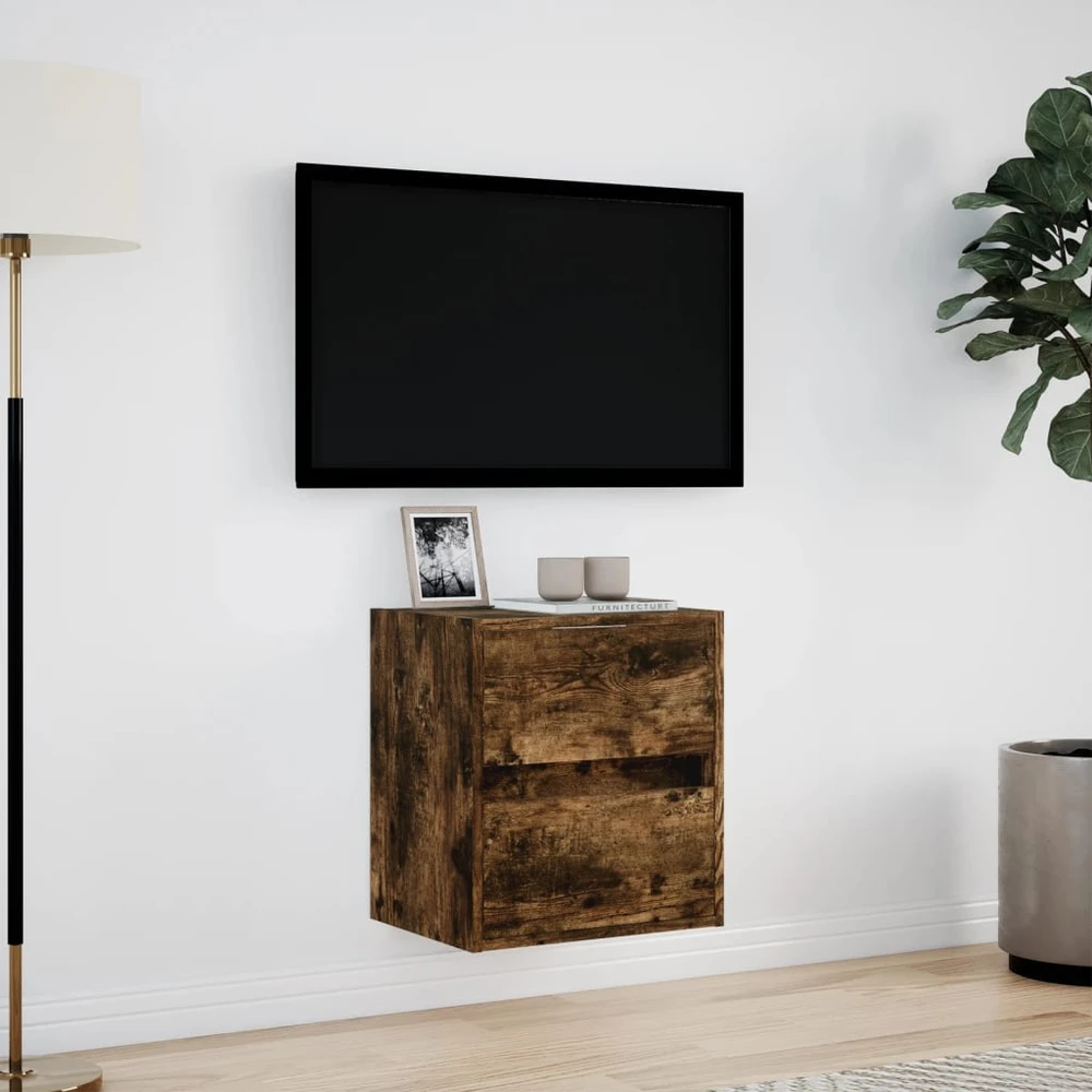 TV staliukas Sieninė TV spintelė su LED lemputėmis, dūminė, 41x31x45cm