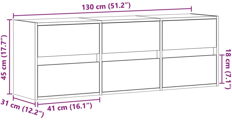 TV staliukas Sieninė TV spintelė su LED lemputėmis, dūminė, 130x31x45 cm