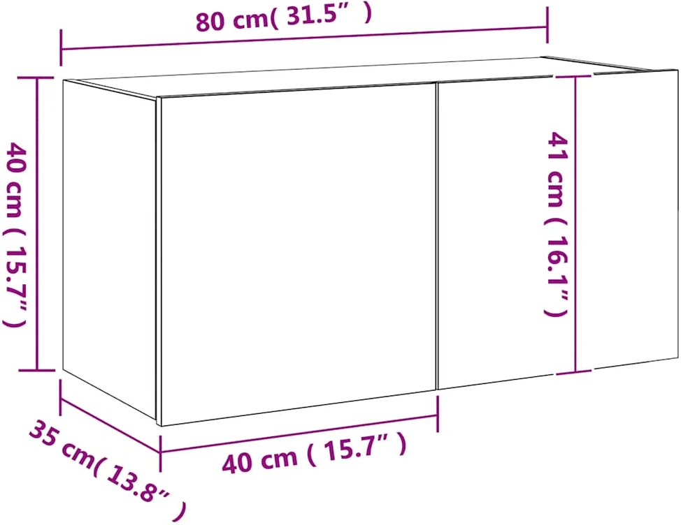 TV staliukas Sieninė TV spintelė su LED lemputėmis, dūminė, 80x35x41cm