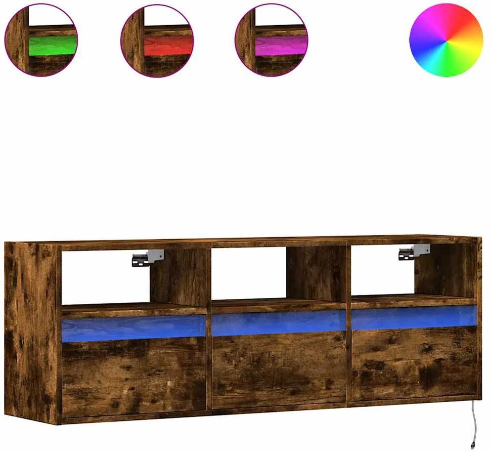 TV staliukas Sieninė TV spintelė su LED lemputėmis, dūminė, 130x31x45 cm