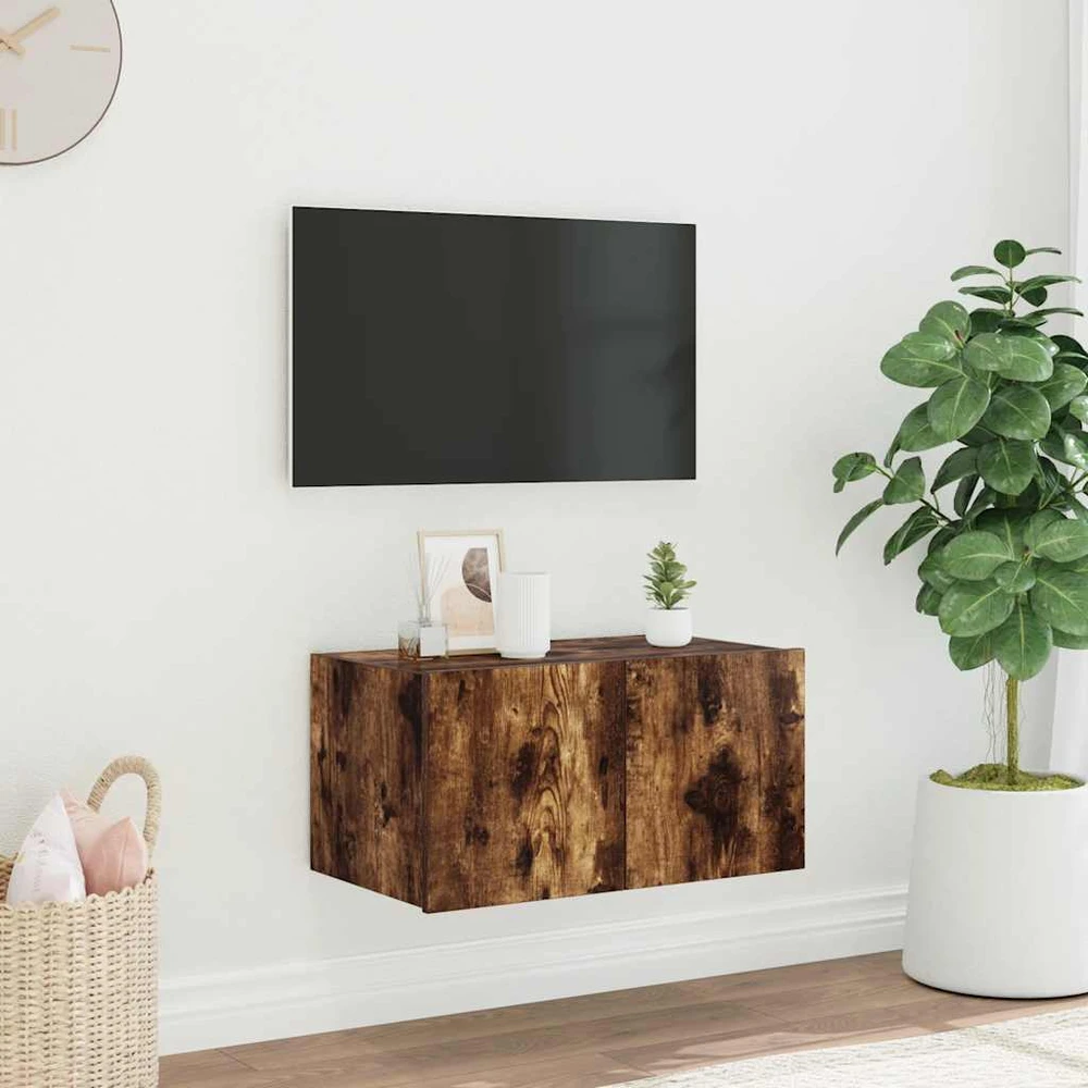 TV staliukas Sieninė TV spintelė su LED lemputėmis, dūminė, 60x35x31cm