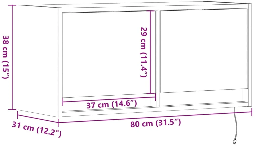 TV staliukas Sieninė TV spintelė su LED lemputėmis, dūminė, 80x31x35cm