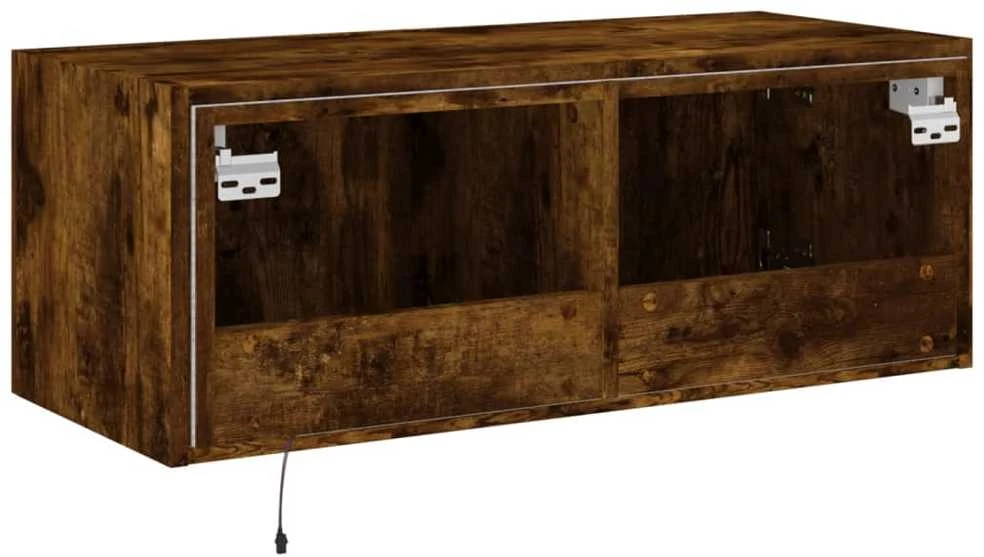 TV staliukas Sieninė TV spintelė su LED lemputėmis, dūminė, 80x35x31cm