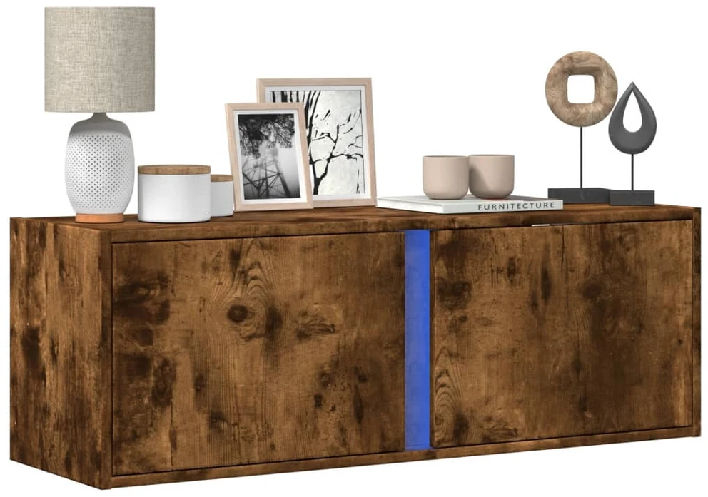 TV staliukas Sieninė TV spintelė su LED lemputėmis, dūminė, 100x31x35cm