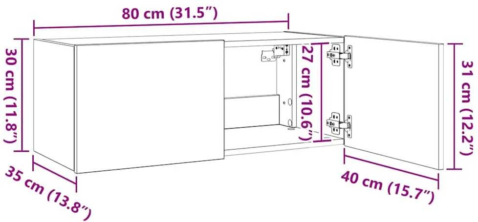 TV staliukas Sieninė TV spintelė su LED lemputėmis, dūminė, 80x35x31cm