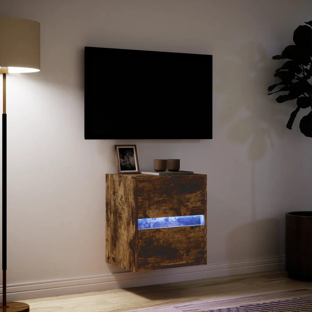 TV staliukas Sieninė TV spintelė su LED lemputėmis, dūminė, 41x31x45cm